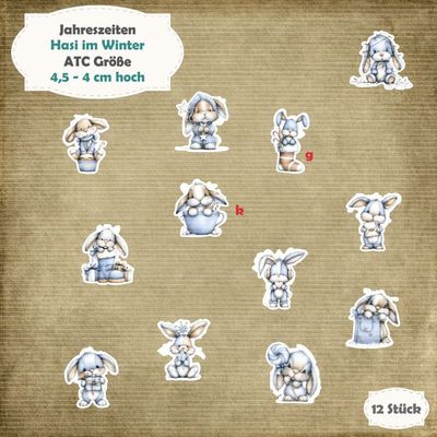 Hasi im Winter - blau - ATC Größe - 12 Stanzteile - Die Cut