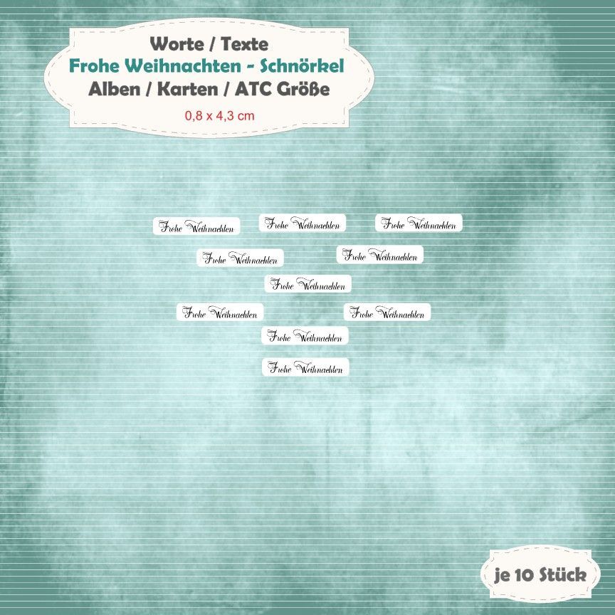 Textschilder: Frohe Weihnachten - Schnörkel - Alben / Karten / ATC Größe - 10 Stanzteile - Die Cut