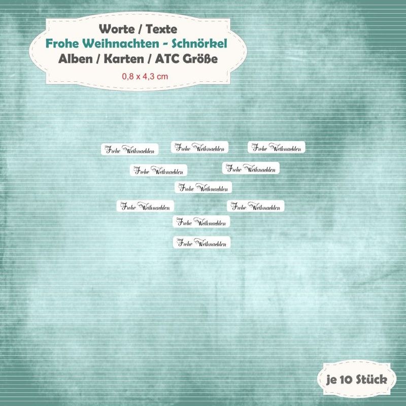 Textschilder: Frohe Weihnachten - Schnörkel - Alben / Karten / ATC Größe - 10 Stanzteile - Die Cut Textschilder: Frohe Weihnachten - Schnörkel - Alben / Karten / ATC Größe - 10 Stanzteile - Die Cut