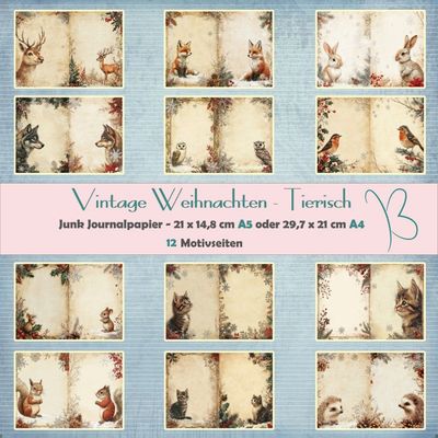 Vintage Weihnachten - Tierisch - Junk Journal Seiten - A4 oder A5 - 12 Seiten Vintage Weihnachten - Tierisch - Junk Journal Seiten - A4 oder A5 - 12 Seiten