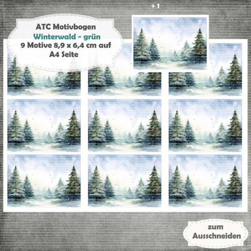 Winterwald - ATC Motivbogen - A4 - 1 Seite mit 9 Motiven Winterwald - ATC Motivbogen - A4 - 1 Seite mit 9 Motiven