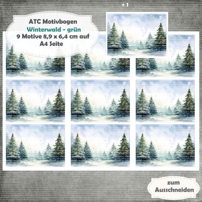 Winterwald - ATC Motivbogen - A4 - 1 Seite mit 9 Motiven