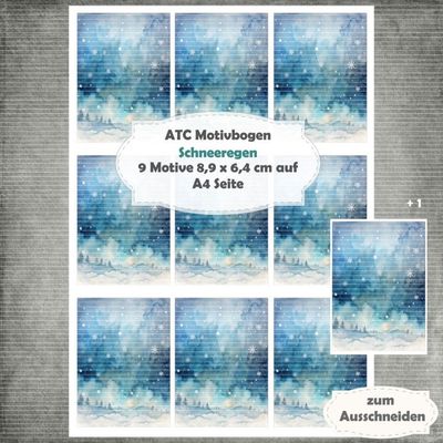 Schneeregen- ATC Motivbogen - A4 - 1 Seite mit 9 Motiven