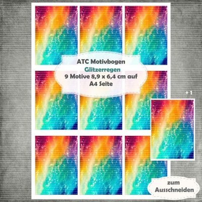 Glitzerregen - ATC Motivbogen - A4 Hochformat - 1 Seite mit 9 Motiven