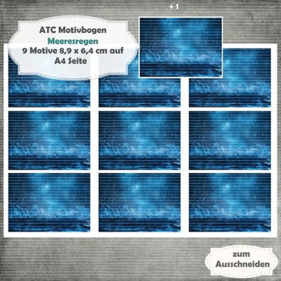 Meeresregen - ATC Motivbogen - A4 Hochformat - 1 Seite mit 9 Motiven