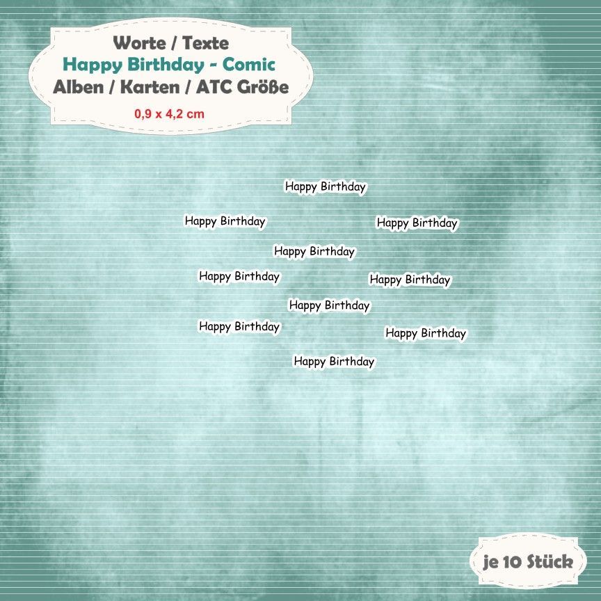 Textschilder: Happy Birthday - Comic - Alben / Karten / ATC Größe - 10 Stanzteile - Die Cut Textschilder: Happy Birthday - Comic - Alben / Karten / ATC Größe - 10 Stanzteile - Die Cut