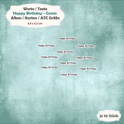 Textschilder: Happy Birthday - Comic - Alben / Karten / ATC Größe - 10 Stanzteile - Die Cut