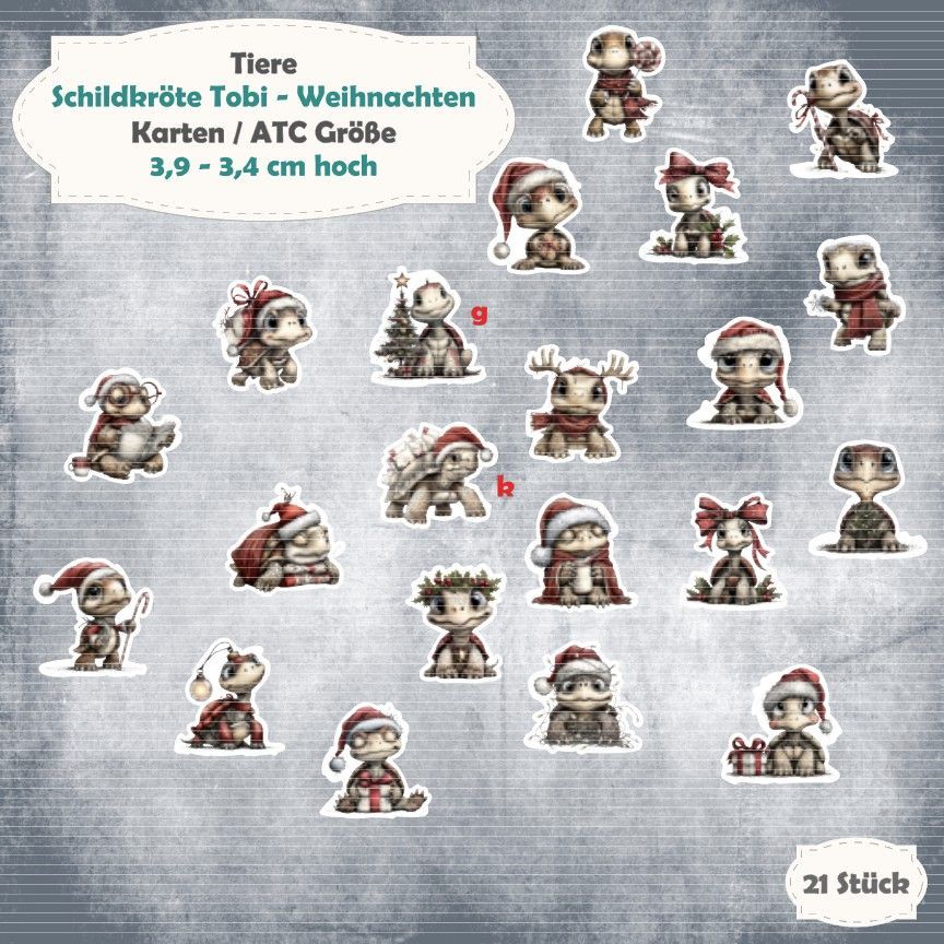 Schildkröte Tobi - Weihnachten - Karten / ATC Größe - 21 Stanzteile - Die Cut Schildkröte Tobi - Weihnachten - Karten / ATC Größe - 21 Stanzteile - Die Cut