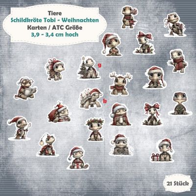 Schildkröte Tobi - Weihnachten - Karten / ATC Größe - 21 Stanzteile - Die Cut Schildkröte Tobi - Weihnachten - Karten / ATC Größe - 21 Stanzteile - Die Cut