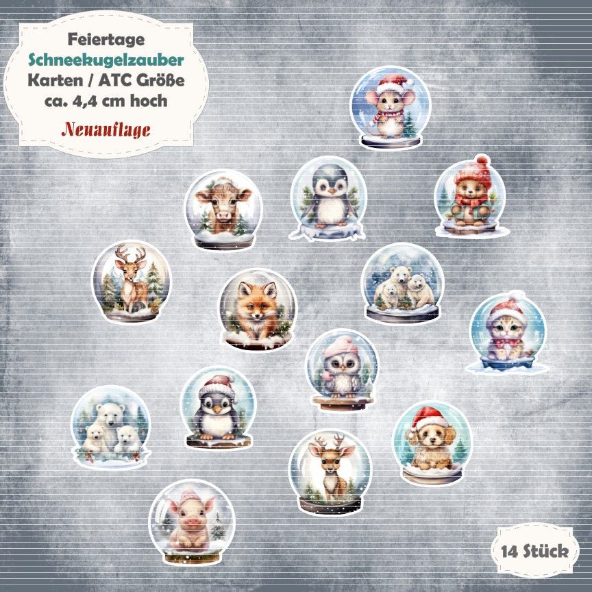 Schneekugelzauber 2 - Karten / ATC Größe - 14 Stanzteile - Die Cut - Neuauflage Schneekugelzauber 2 - Karten / ATC Größe - 14 Stanzteile - Die Cut - Neuauflage