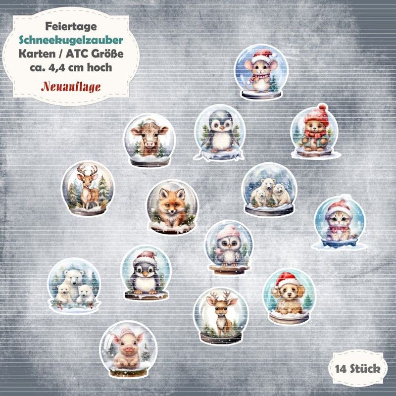 Schneekugelzauber 2 - Karten / ATC Größe - 14 Stanzteile - Die Cut - Neuauflage