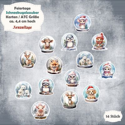 Schneekugelzauber 2 - Karten / ATC Größe - 14 Stanzteile - Die Cut - Neuauflage