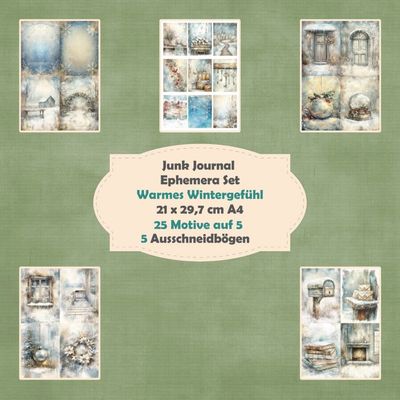 Warmes Wintergefühl - Ephemera Set - Ausschneidebögen - Junk Journal - A4 -  5 Seiten