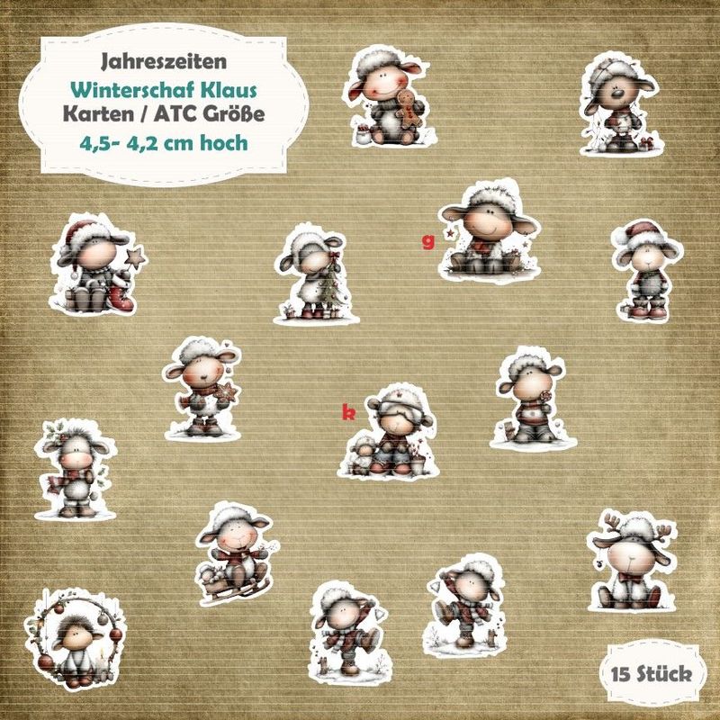 Winterschaf Klaus - Karten / ATC Größe - 15 Stanzteile - Die Cuts