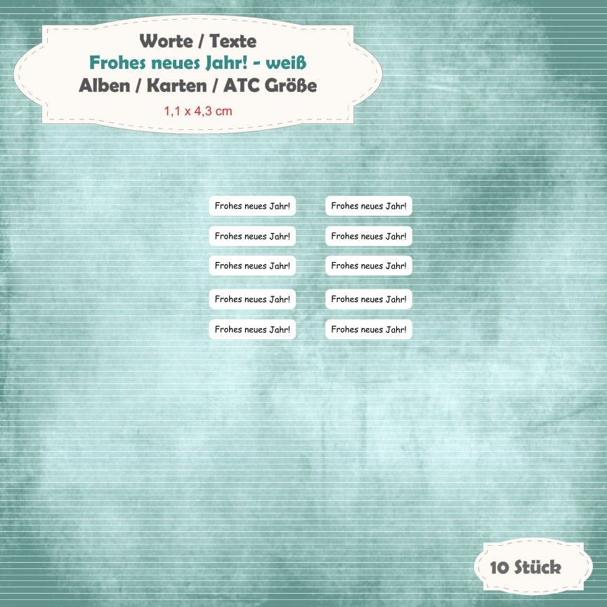 Textschilder: Frohes neues Jahr! - weiß - Alben / Karten / ATC Größe - 10 Stanzteile - Die Cut Textschilder: Frohes neues Jahr! - weiß - Alben / Karten / ATC Größe - 10 Stanzteile - Die Cut
