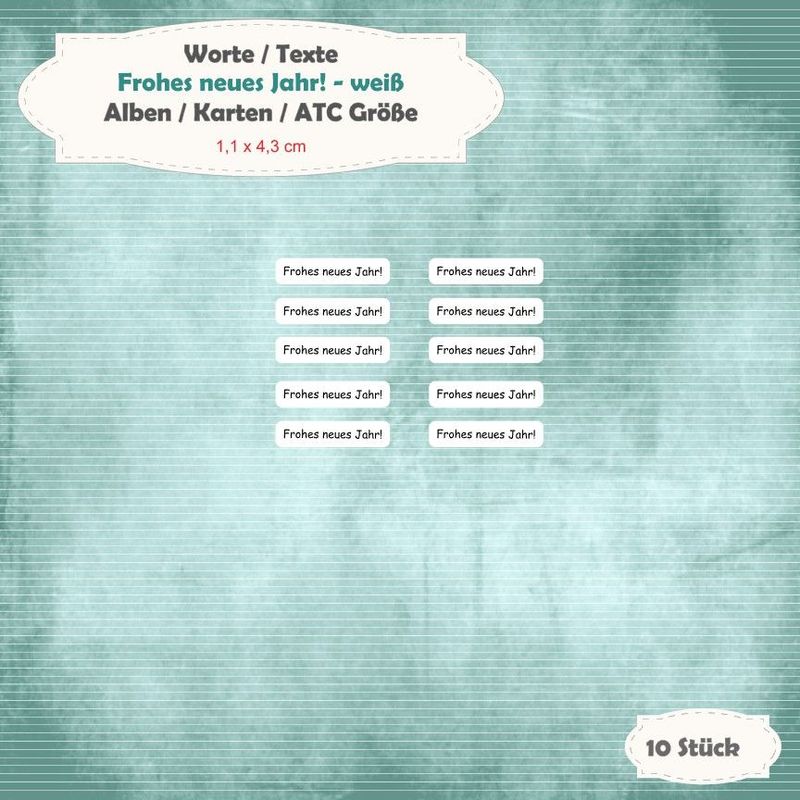 Textschilder: Frohes neues Jahr! - weiß - Alben / Karten / ATC Größe - 10 Stanzteile - Die Cut