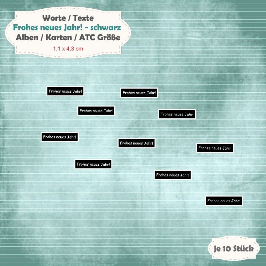 Textschilder: Frohes neues Jahr! - schwarz - Alben / Karten / ATC Größe - 10 Stanzteile - Die Cut Textschilder: Frohes neues Jahr! - schwarz - Alben / Karten / ATC Größe - 10 Stanzteile - Die Cut