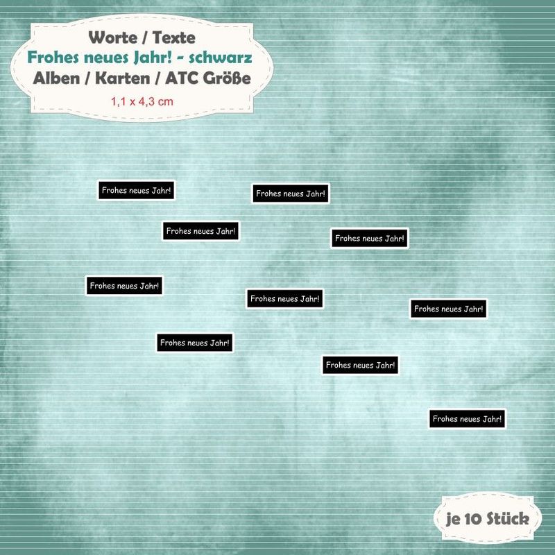 Textschilder: Frohes neues Jahr! - schwarz - Alben / Karten / ATC Größe - 10 Stanzteile - Die Cut