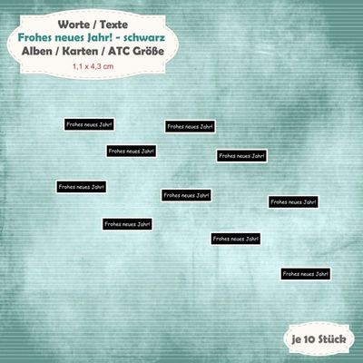 Textschilder: Frohes neues Jahr! - schwarz - Alben / Karten / ATC Größe - 10 Stanzteile - Die Cut