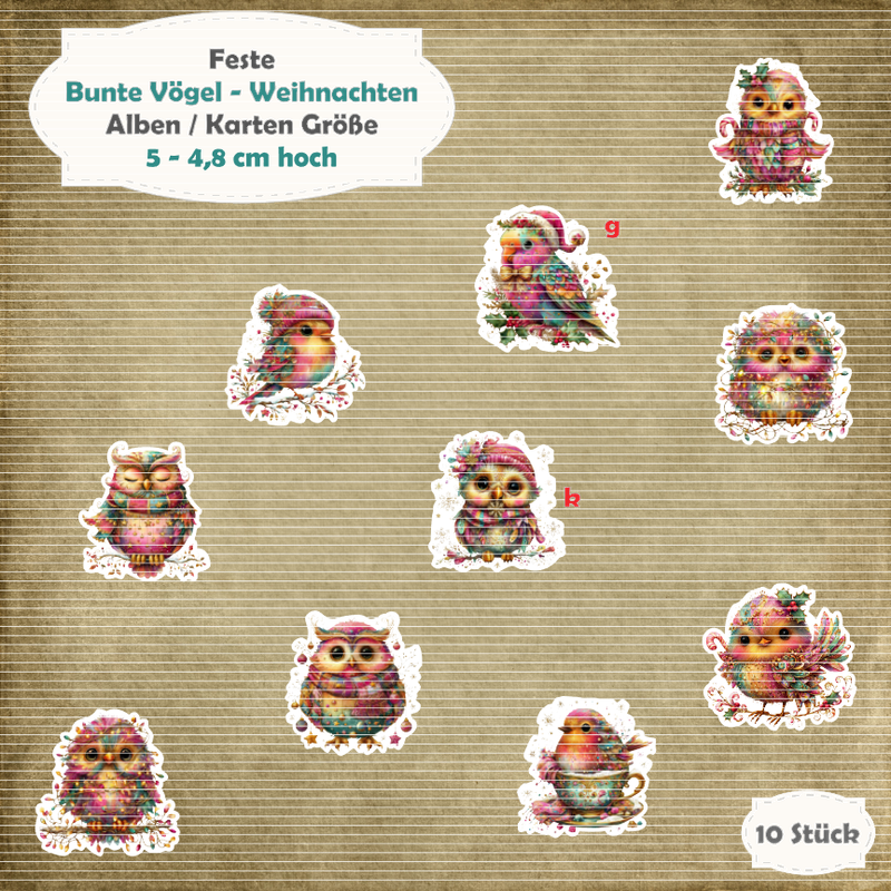 Bunte Vögel - Weihnachten - Alben / Karten Größe - 10 Stanzteile - Die Cut Bunte Vögel - Weihnachten - Alben / Karten Größe - 10 Stanzteile - Die Cut