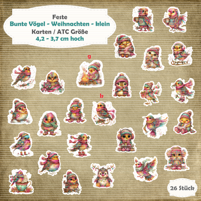 Bunte Vögel - Weihnachten - klein  / Karten / ATC Größe - 26 Stanzteile - Die Cut
