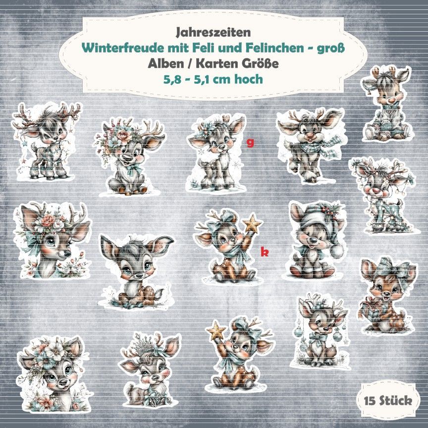 Winterfreude mit Feli und Felinchen - groß - Alben / Karten / ATC Größe - 15 Stanzteile - Die Cut Winterfreude mit Feli und Felinchen - groß - Alben / Karten / ATC Größe - 15 Stanzteile - Die Cut
