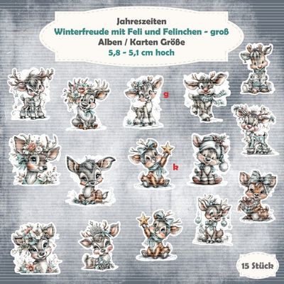 Winterfreude mit Feli und Felinchen - groß - Alben / Karten / ATC Größe - 15 Stanzteile - Die Cut