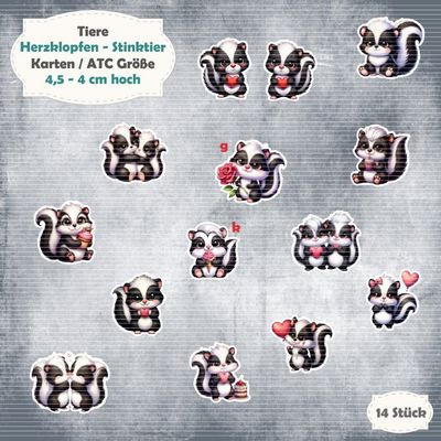 Herzklopfen - Stinktier - Karten / ATC Größe - 14 Stanzteile - Die Cut