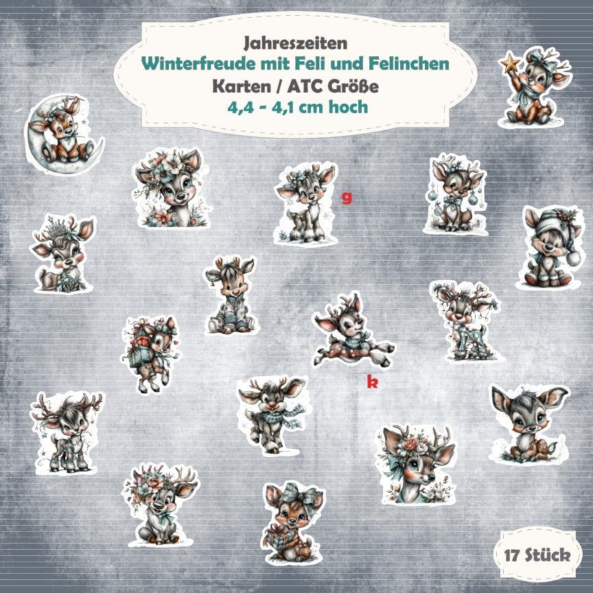 Winterfreude mit Feli und Felinchen - Karten / ATC Größe - 17 Stanzteile - Die Cut Winterfreude mit Feli und Felinchen - Karten / ATC Größe - 17 Stanzteile - Die Cut