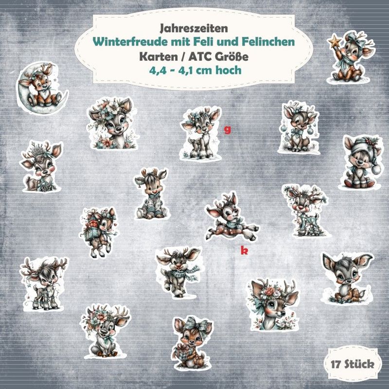 Winterfreude mit Feli und Felinchen - Karten / ATC Größe - 17 Stanzteile - Die Cut Winterfreude mit Feli und Felinchen - Karten / ATC Größe - 17 Stanzteile - Die Cut