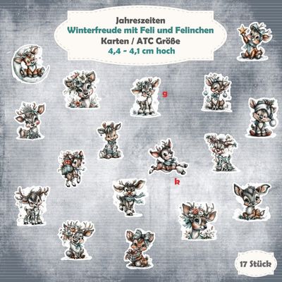 Winterfreude mit Feli und Felinchen - Karten / ATC Größe - 17 Stanzteile - Die Cut Winterfreude mit Feli und Felinchen - Karten / ATC Größe - 17 Stanzteile - Die Cut
