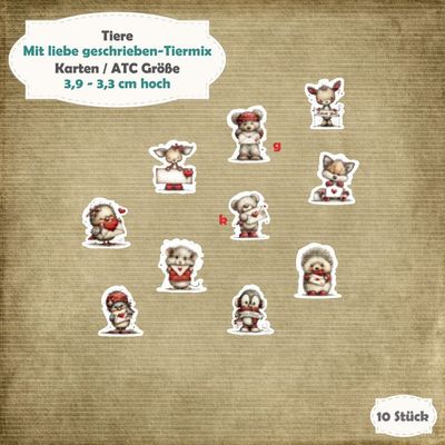 Mit Liebe geschrieben - Tiermix - Karten / ATC Größe - 10 Teile - Die Cuts