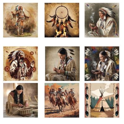 Geheimnisvoller Indianer - Motivkarten - 8,5 x 8,5 cm - 9 Motive - 1 Bogen