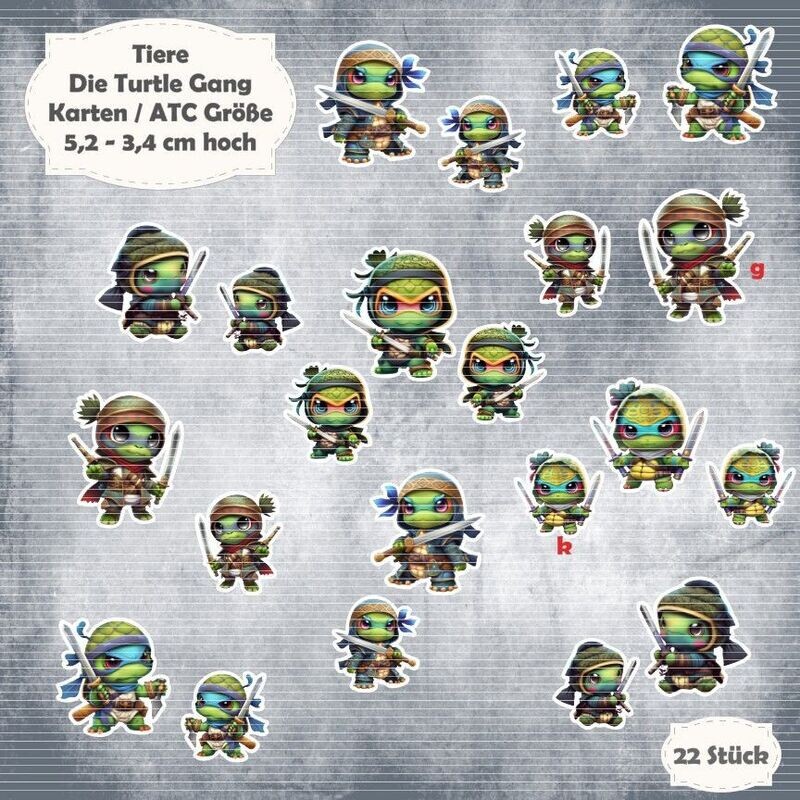 Die Turtle Gang - Schildkröten - 300g - Karten / ATC Größe - 22 Stanzteile - Die Cuts*