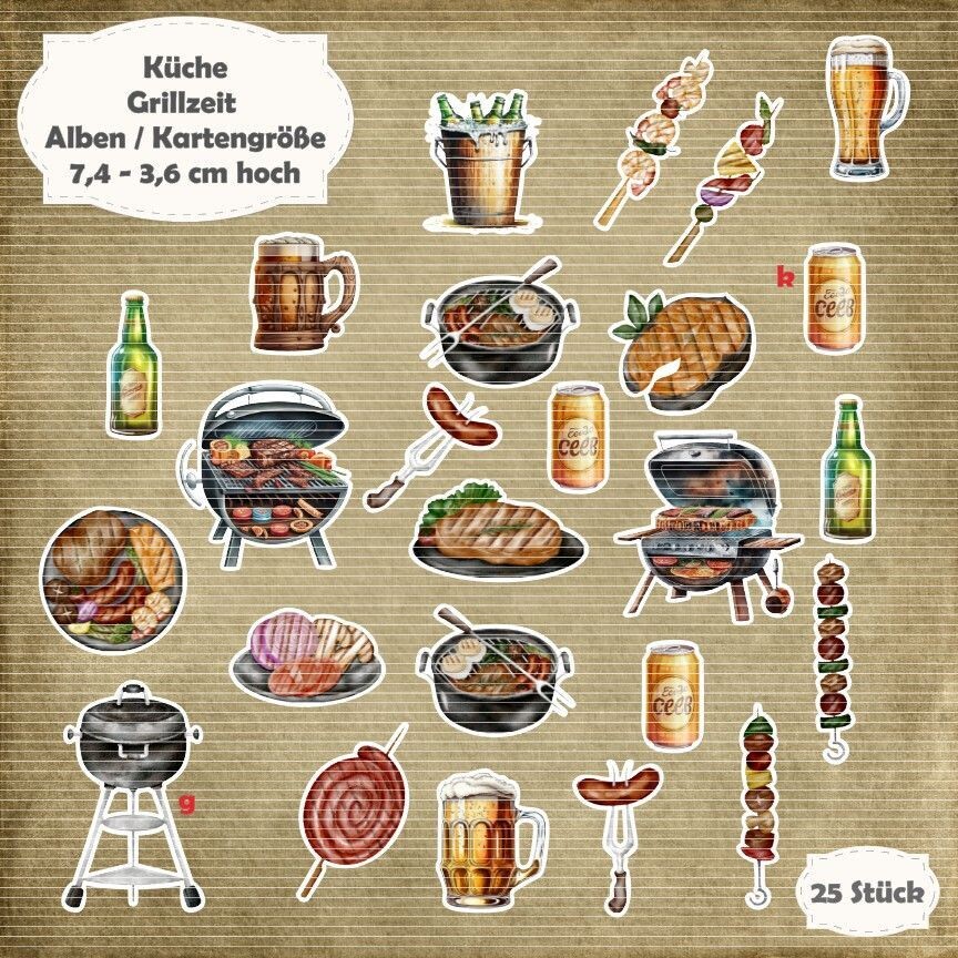 Grillzeit - 300g - Karten / ATC Größe - 25 Stanzteile - Die Cut