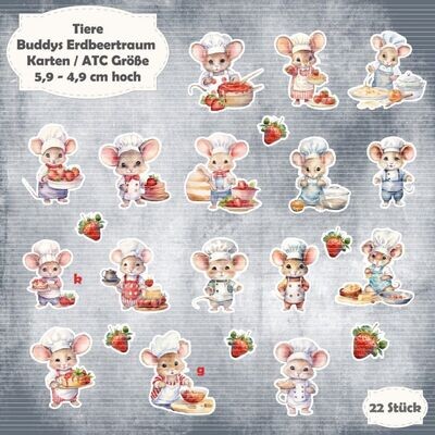 Buddys Erdbeertraum - Maus - 300g - Karten / ATC Größe - 22 Stanzteile - Die Cut*