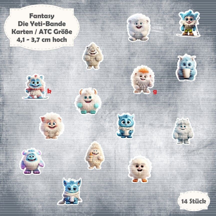 Die Yeti-Bande - 300g - Karten / ATC Größe - 14 Stanzteile - Die Cut*