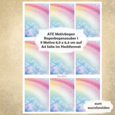 Regenbogenzauber 1 - ATC Motivbogen - A4 - 1 Seite mit 9 +1 Motiven Regenbogenzauber 1 - ATC Motivbogen - A4 - 1 Seite mit 9 +1 Motiven