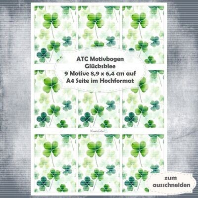 Glücksklee - ATC Motivbogen - A4 - 1 Seite mit 9 Motiven Glücksklee - ATC Motivbogen - A4 - 1 Seite mit 9 Motiven