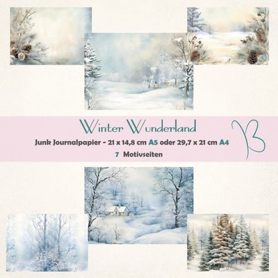 Winter Wunderland - Junk Journal Seiten - A4 oder A5 quer - 6 Seiten Winter Wunderland - Junk Journal Seiten - A4 oder A5 quer - 6 Seiten