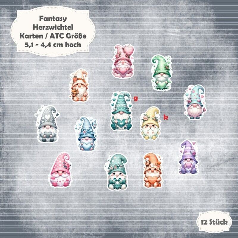 Herzwichtel - pastel - 300g - Karte / ATC Größe - 12 Teile - Die Cuts*