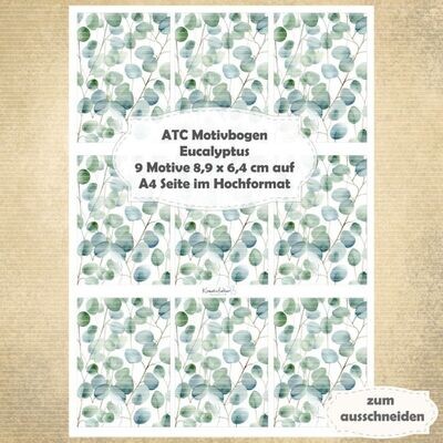 Eukalyptus - ATC Motivbogen - A4 - 1 Seite mit 9 Motiven Eukalyptus - ATC Motivbogen - A4 - 1 Seite mit 9 Motiven