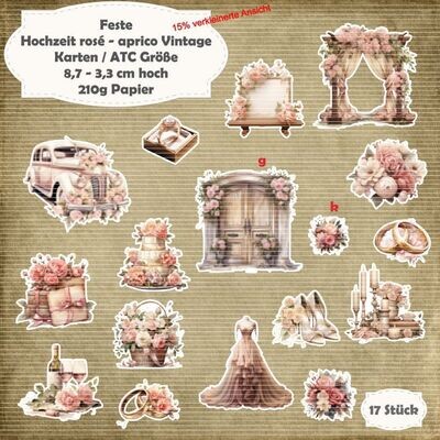 Hochzeit rosé -aprico - 210g -  Alben / Kartengröße - 17 Stanzteile - Die Cuts