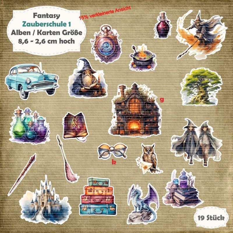 Zauberschule 1 - Alben / Karten Größe - 19 Stanzteile - Die Cuts