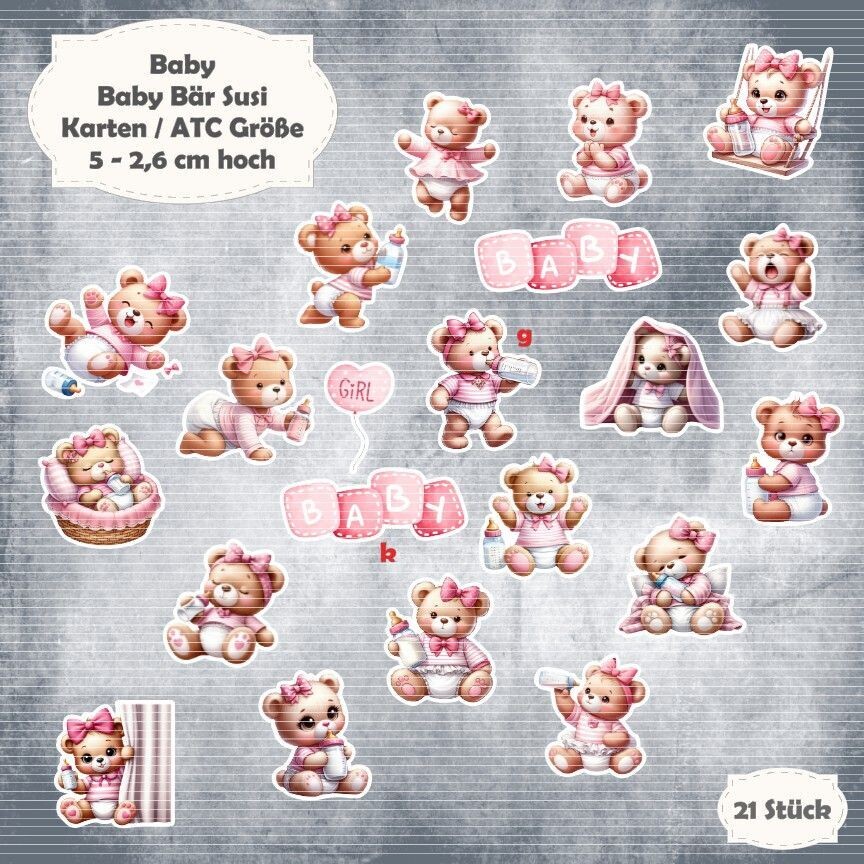 Baby Bär Susi - 300g - Karten / ATC Größe - 20 Stanzteile - Die Cuts*