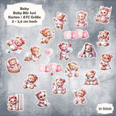 Baby Bär Susi - 300g - Karten / ATC Größe - 20 Stanzteile - Die Cuts*