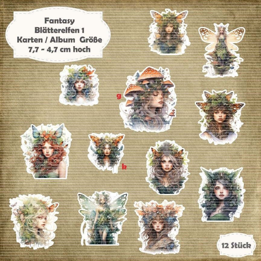 Blätterelfen 1 - 300g creme - Karten /  Album Größe - 12 Stanzteile - Die Cut*