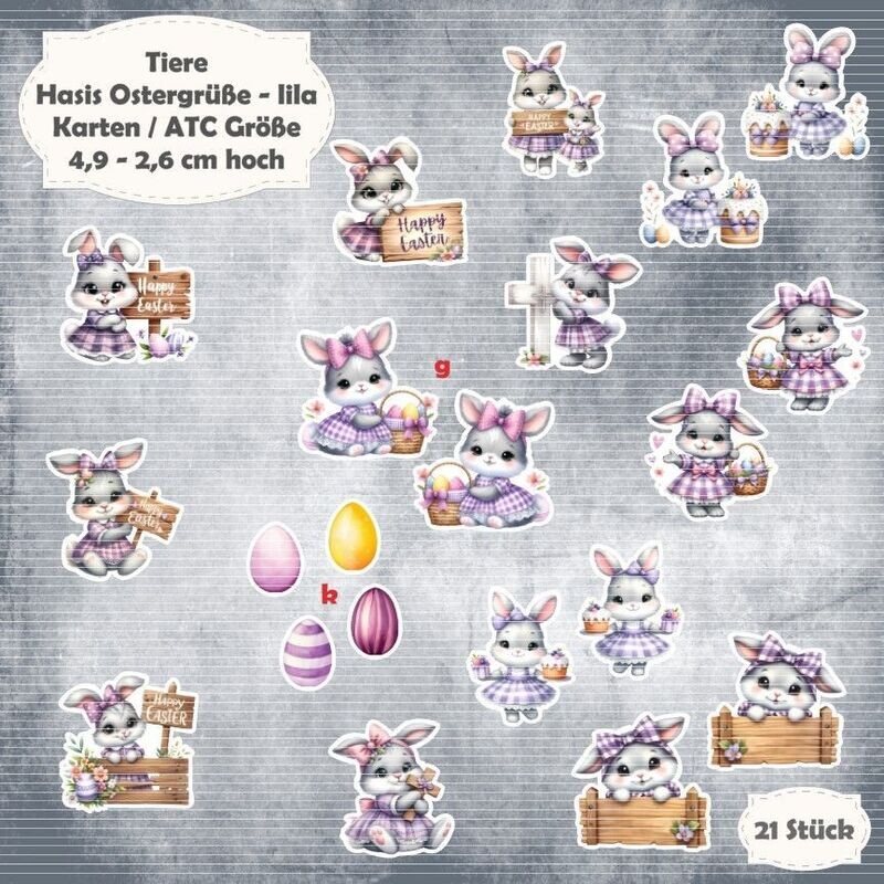 Hasis Ostergrüße - lila - 300g - Karten  Größe - 21 Stanzteile - Die Cut*
