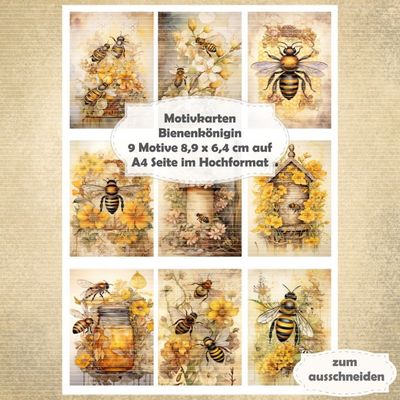 Bienenkönigin - Motivkarten - A4 Hochformat - 1 Seite mit 9 Motiven