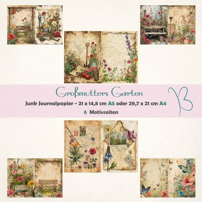Großmutters Garten - Junk Journal Seiten - A4 oder A5 quer - 6 Seiten Großmutters Garten - Junk Journal Seiten - A4 oder A5 quer - 6 Seiten